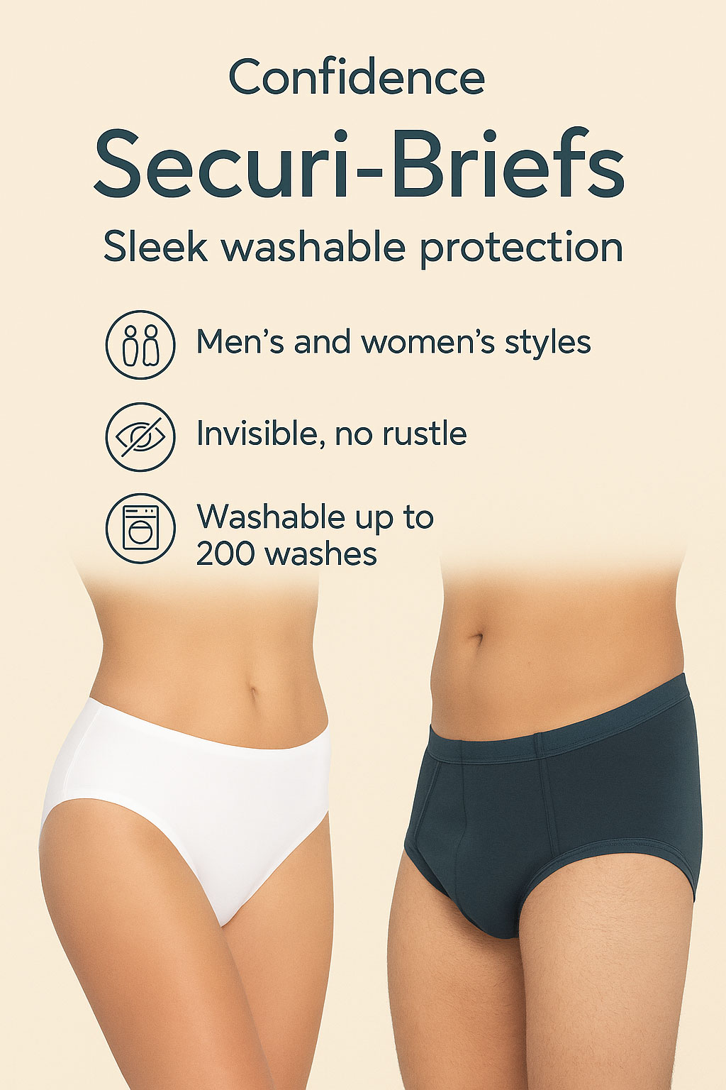Confidence Securi-Briefs — sleek, invisible, washable protection