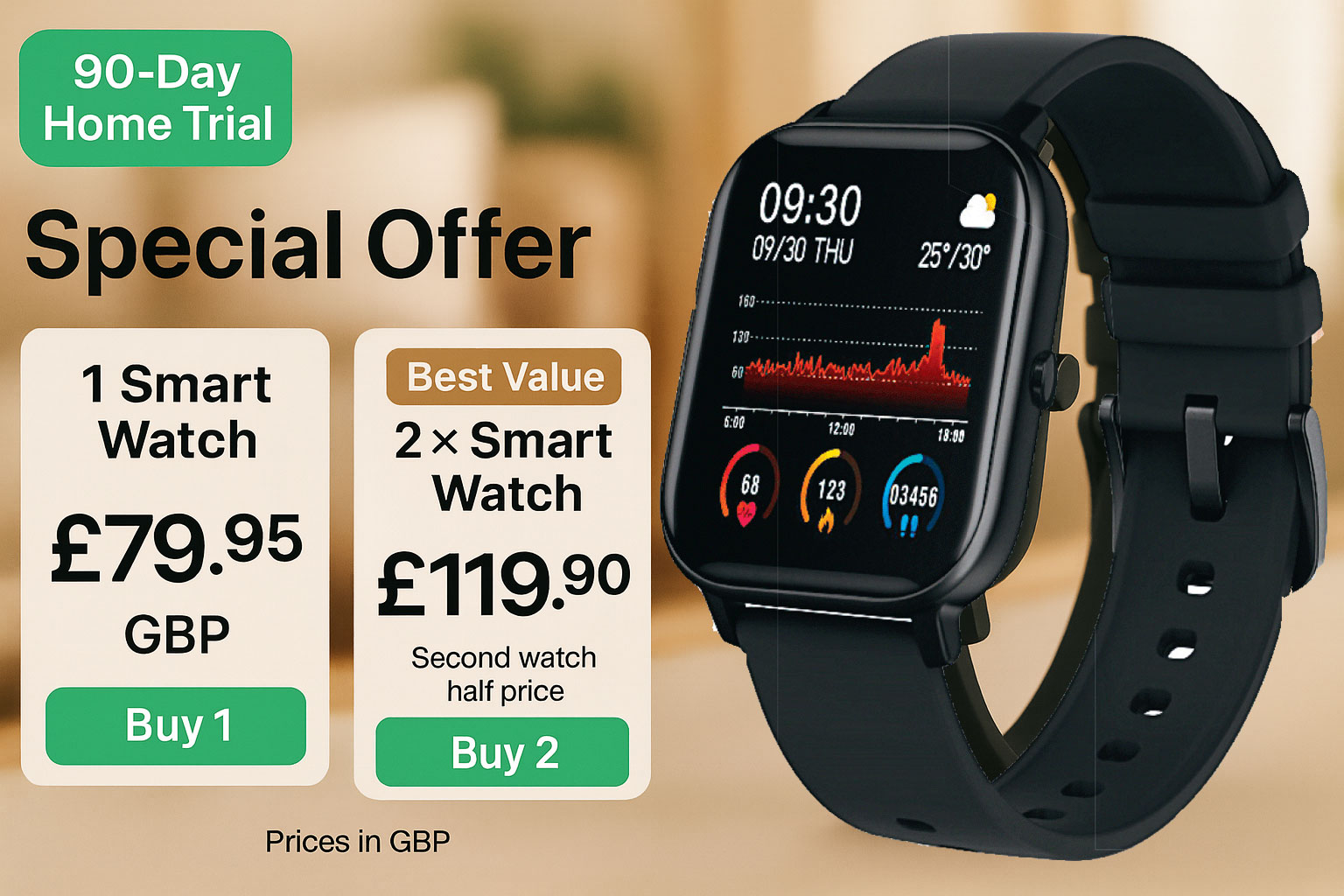 Fit Tech Smart Watch single and twin-pack offer