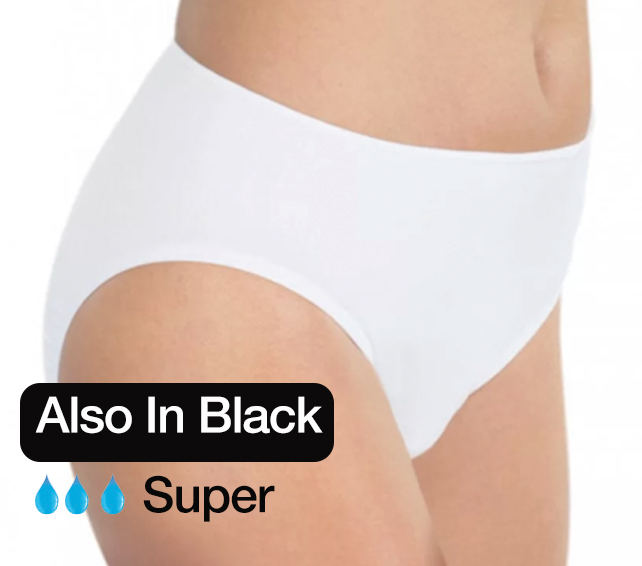 Securi-Briefs Super — extra-absorbency washable briefs, folded on neutral fabric